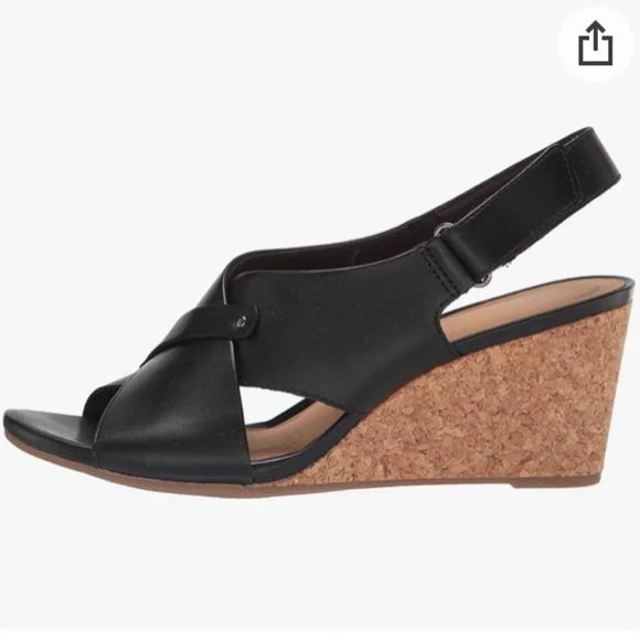 NIB Clarks Margee Eve Black Leather Slingback Cork Wedge 7 1/2W - Picture 14 of 15